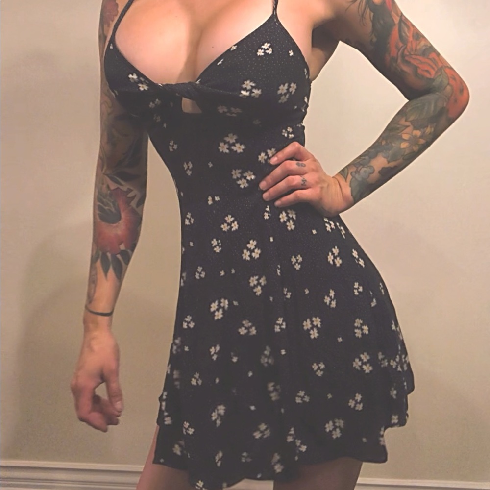 Black dress with flower pattern